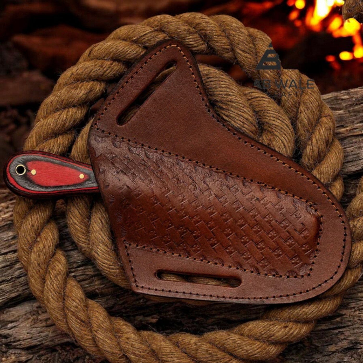 MALIKA KNIVES simple Damascus Cowboy Bull Cutter Knife | Red Pakka Wood | Pancake Sheath