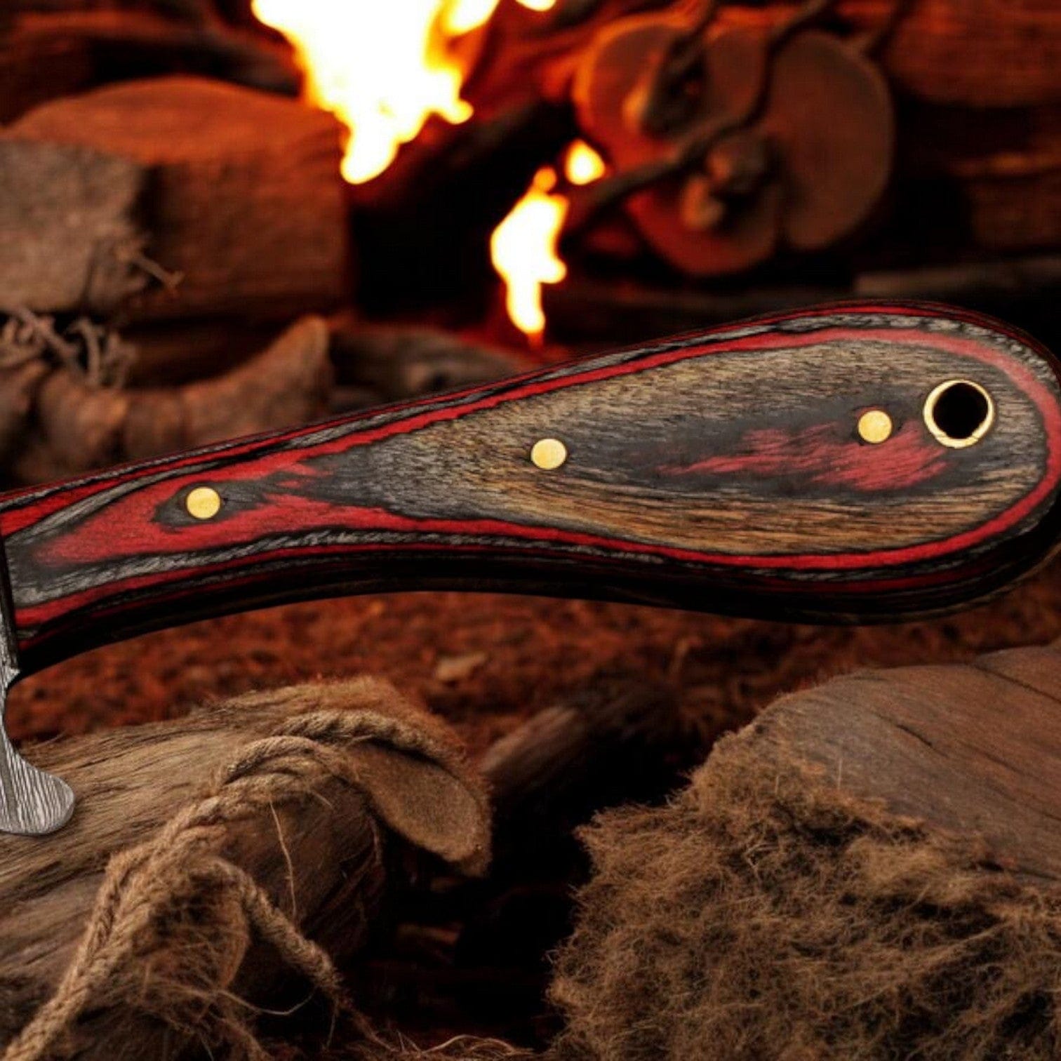 MALIKA KNIVES simple Damascus Cowboy Bull Cutter Knife | Red Pakka Wood | Pancake Sheath