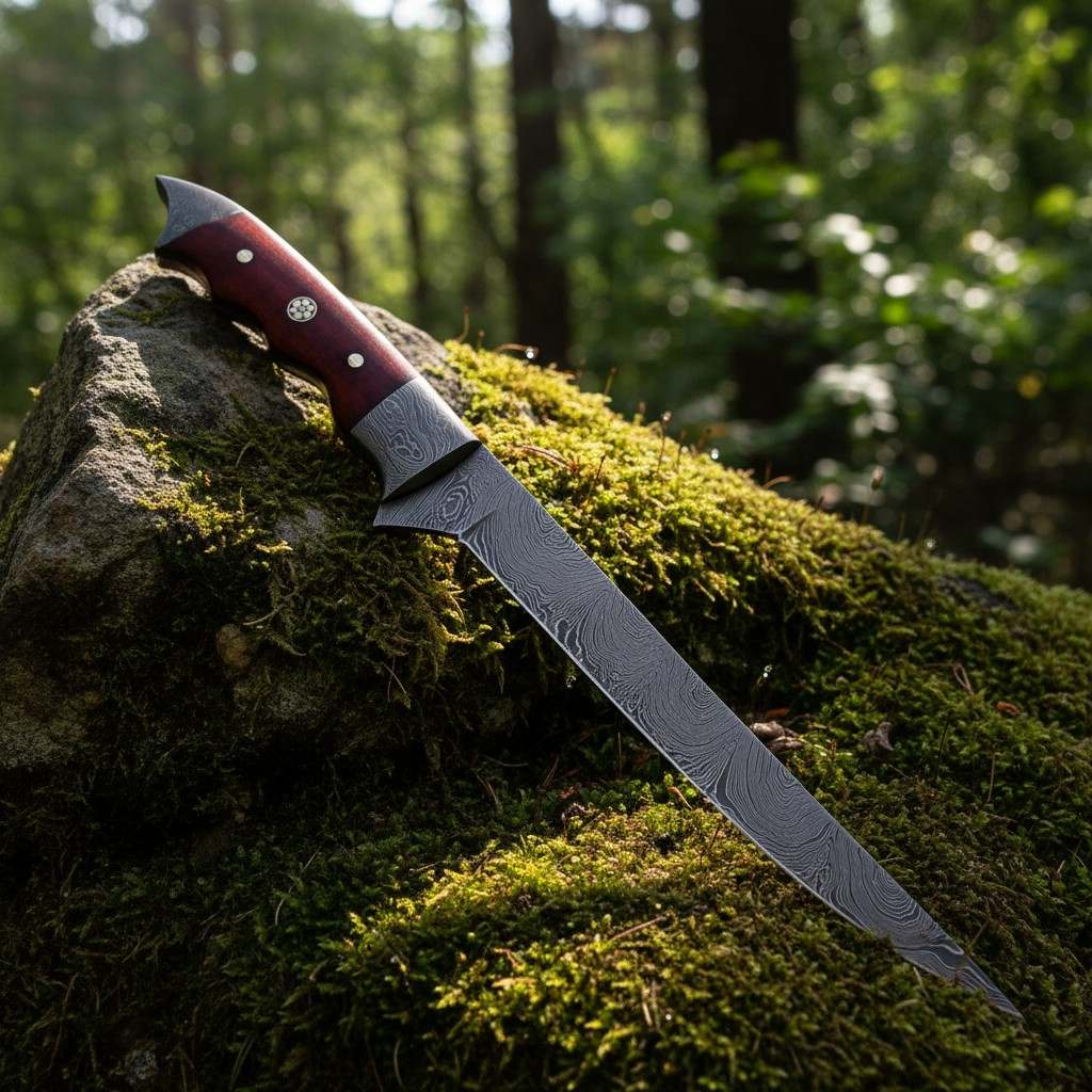 MALIKA KNIVES simple Damascus Fishing Fillet Knife – 7" Blade with Micarta Handle