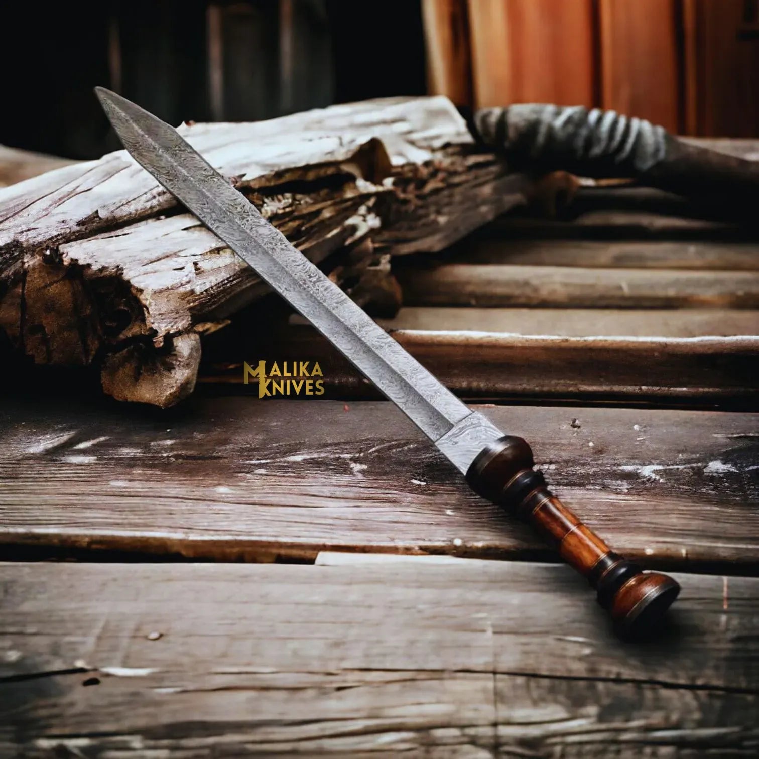 MALIKA KNIVES simple Damascus Gladiator sword with Leather sheath-905
