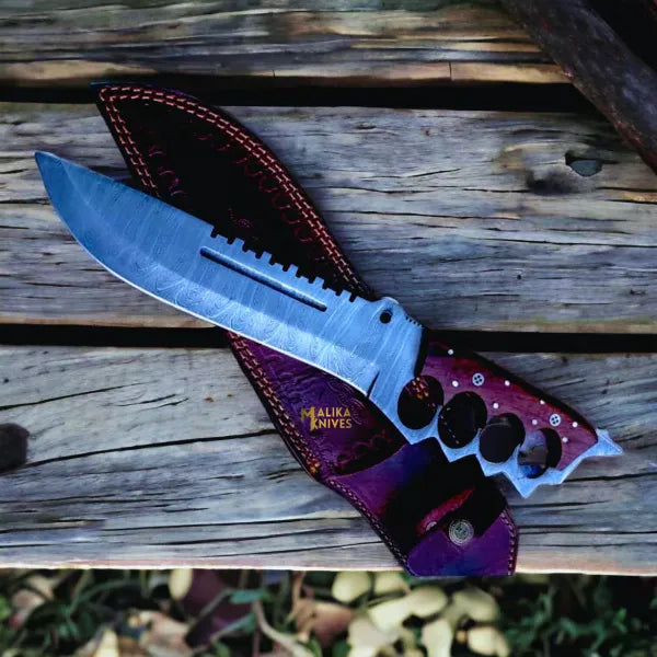 MALIKA KNIVES simple Damascus Knuckle Bowie Knife Rosewood Full Tang