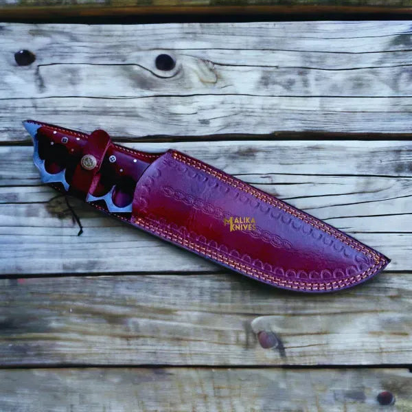 MALIKA KNIVES simple Damascus Knuckle Bowie Knife Rosewood Full Tang