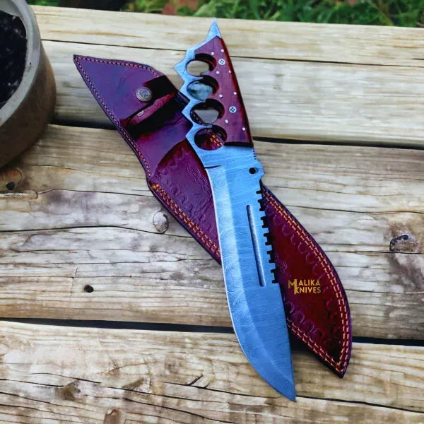 MALIKA KNIVES simple Damascus Knuckle Bowie Knife Rosewood Full Tang