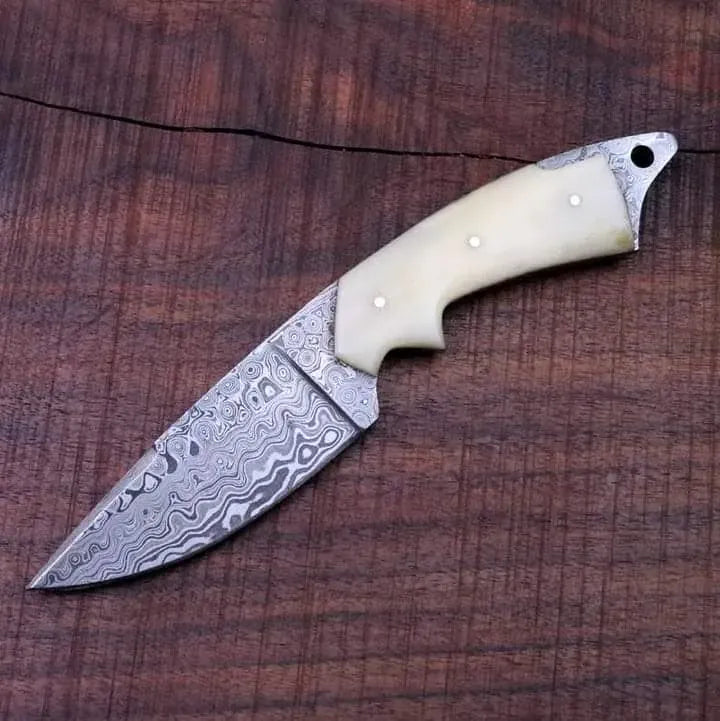 MALIKA KNIVES simple Damascus Skinner Knife with Camel Bone handle