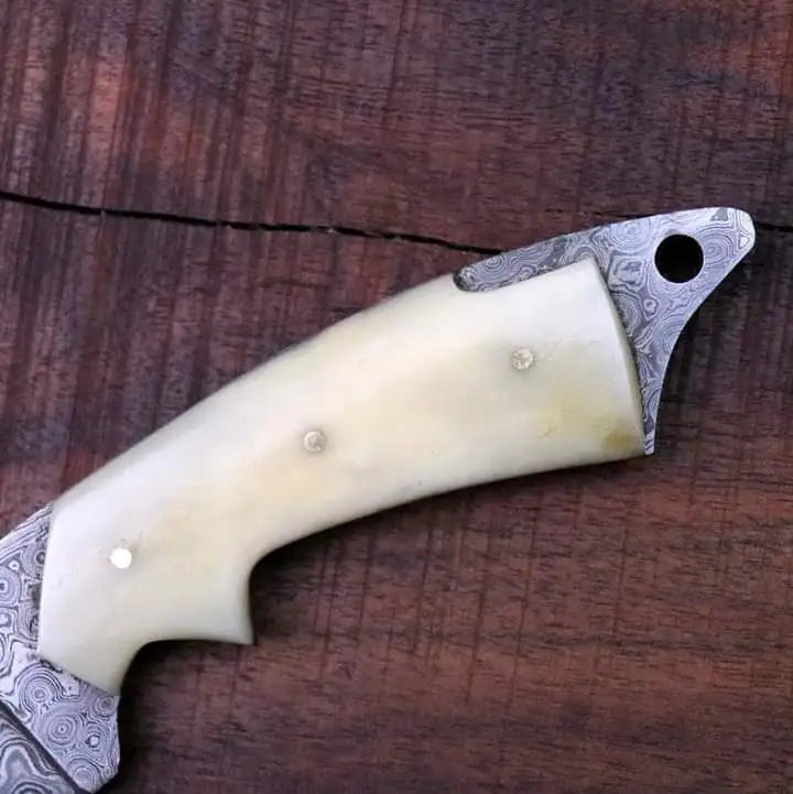 MALIKA KNIVES simple Damascus Skinner Knife with Camel Bone handle