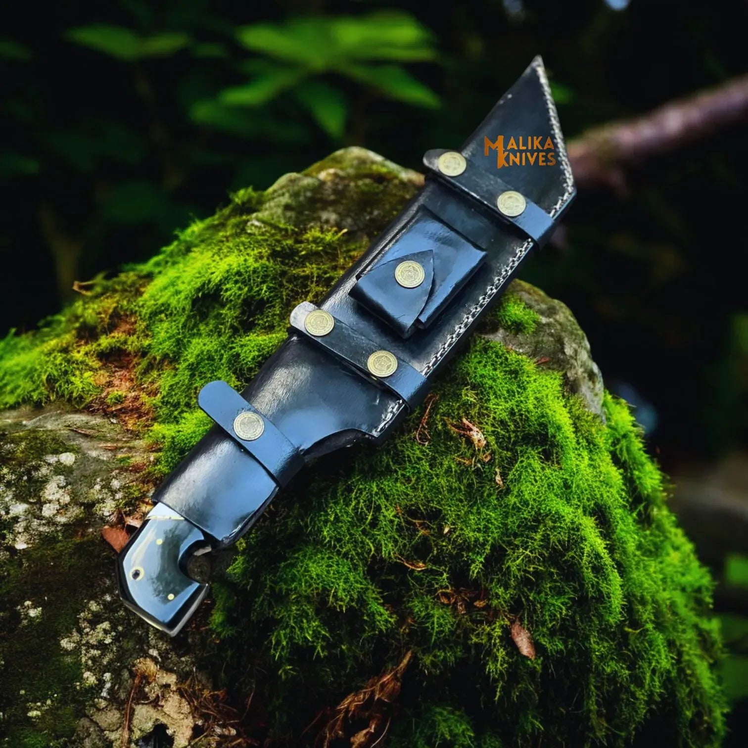 MALIKA KNIVES simple Damascus Tracker Bowie Knife Resin Handle Outdoor Sheath