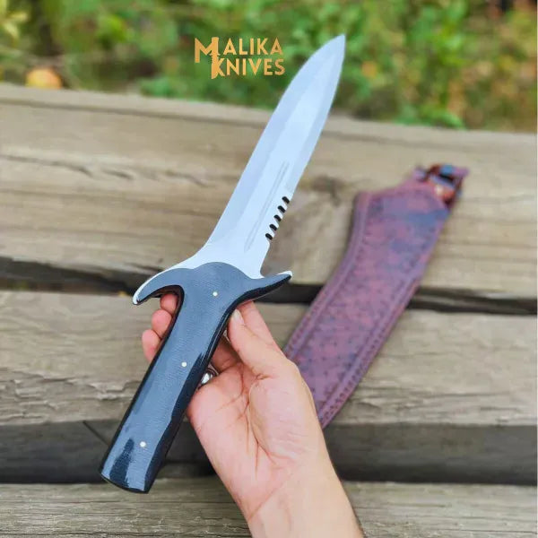 MALIKA KNIVES simple Double Edge Bowie Knife 15” J2 Steel | Micarta G10