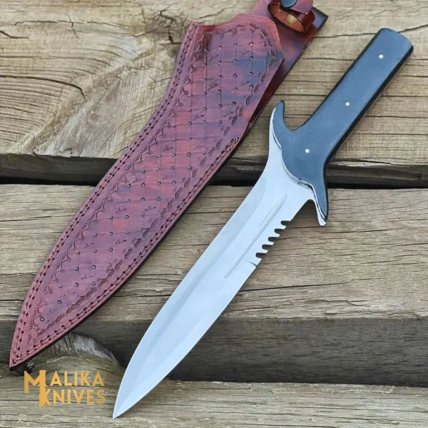 MALIKA KNIVES simple Double Edge Bowie Knife 15” J2 Steel | Micarta G10