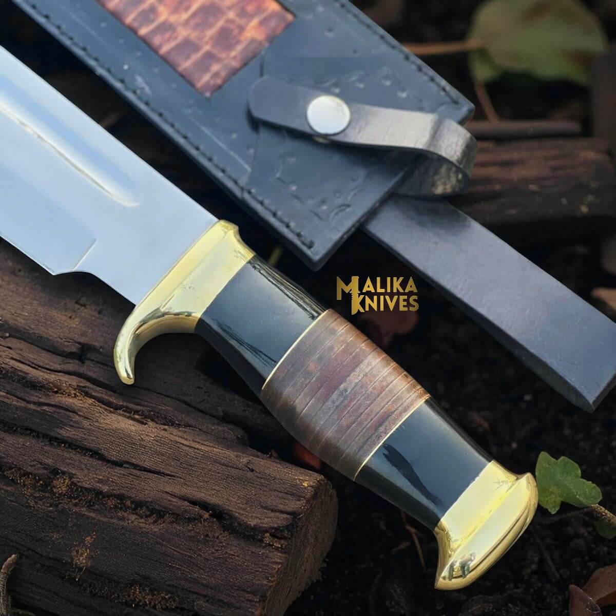 MALIKA KNIVES simple Dundee Bowie Knife D2 Carbon Steel with Bull Horn