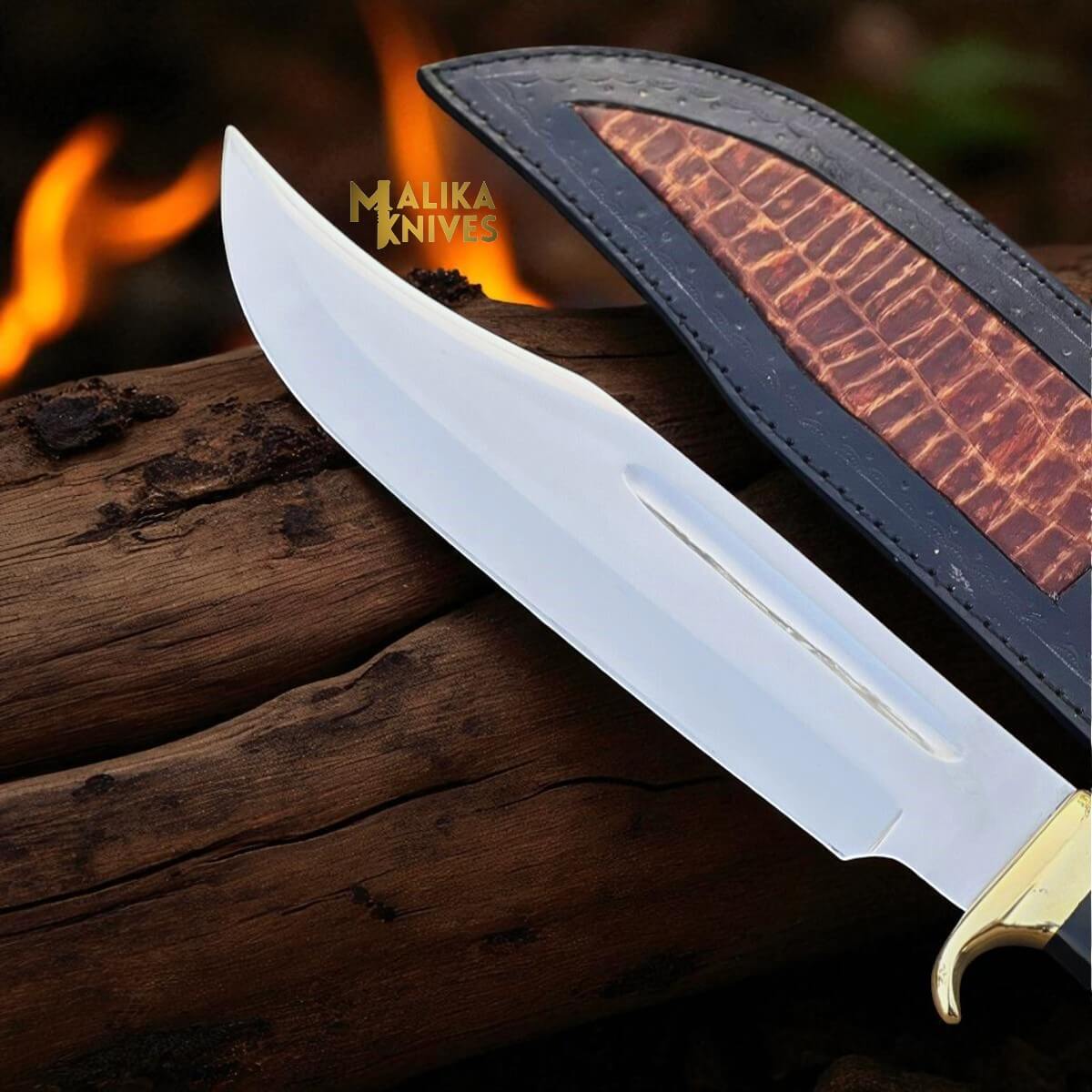 MALIKA KNIVES simple Dundee Bowie Knife D2 Carbon Steel with Bull Horn