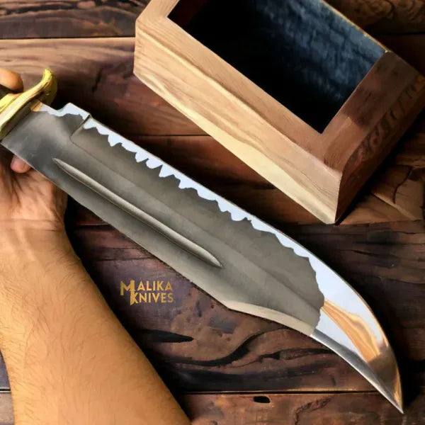 MALIKA KNIVES simple Dundee Style Bowie Knife D2 Steel Acid Etched