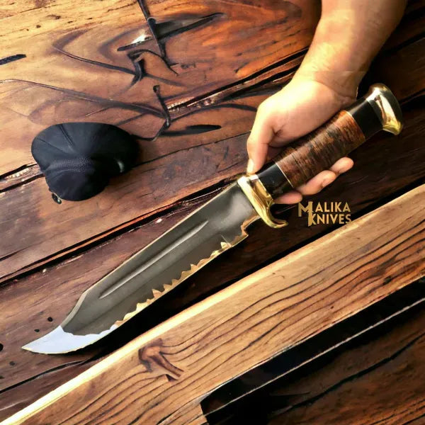 MALIKA KNIVES simple Dundee Style Bowie Knife D2 Steel Acid Etched