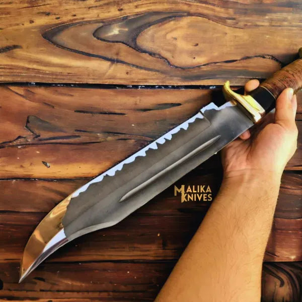 MALIKA KNIVES simple Dundee Style Bowie Knife D2 Steel Acid Etched