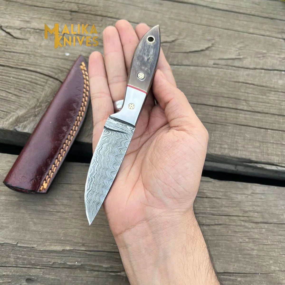MALIKA KNIVES simple Exceptional Damascus Steel Skinner Knife with Genuine Ram Horn Handle - Ultimate Precision for Hunting and Outdoor Enthusiasts-0026