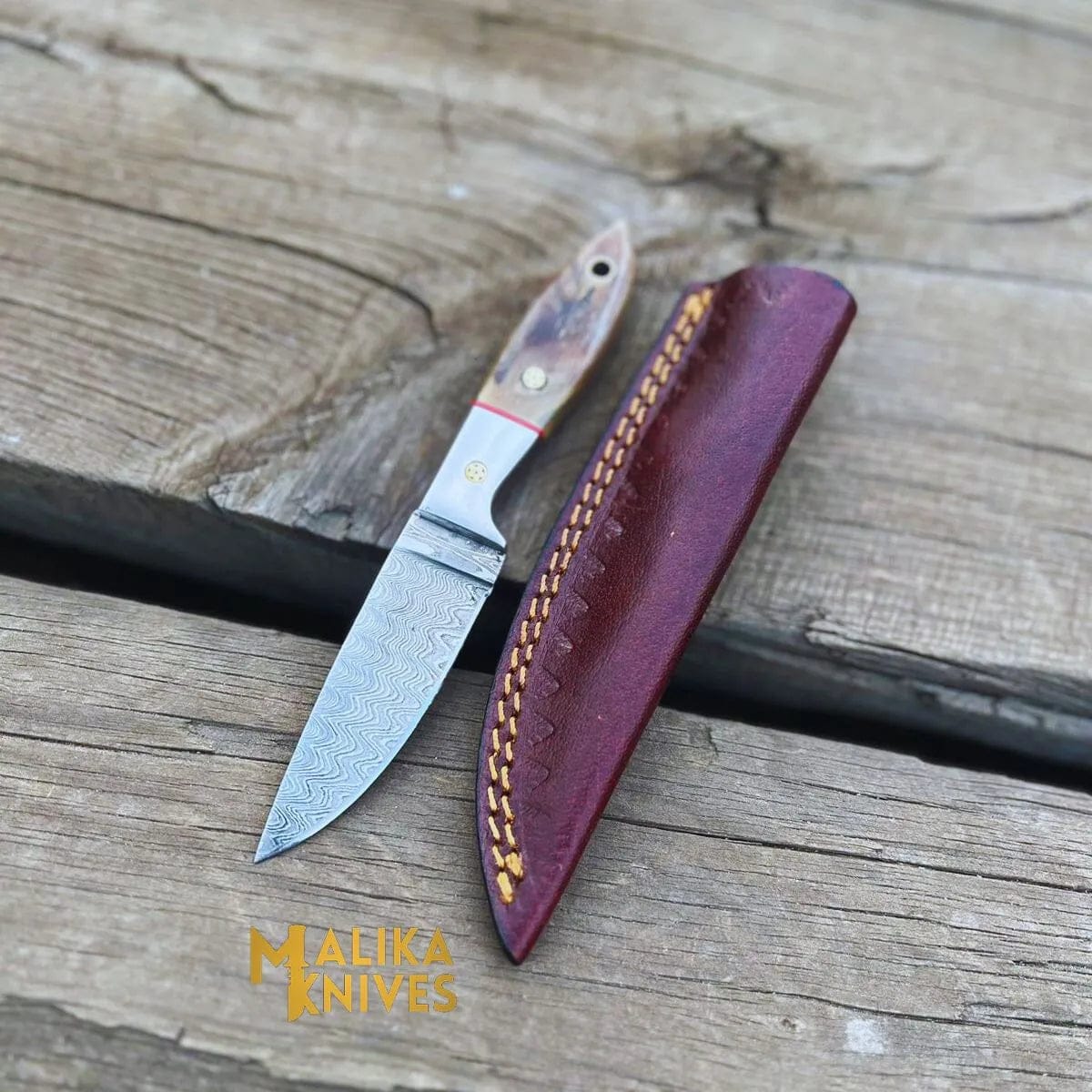 MALIKA KNIVES simple Exceptional Damascus Steel Skinner Knife with Genuine Ram Horn Handle - Ultimate Precision for Hunting and Outdoor Enthusiasts-0026