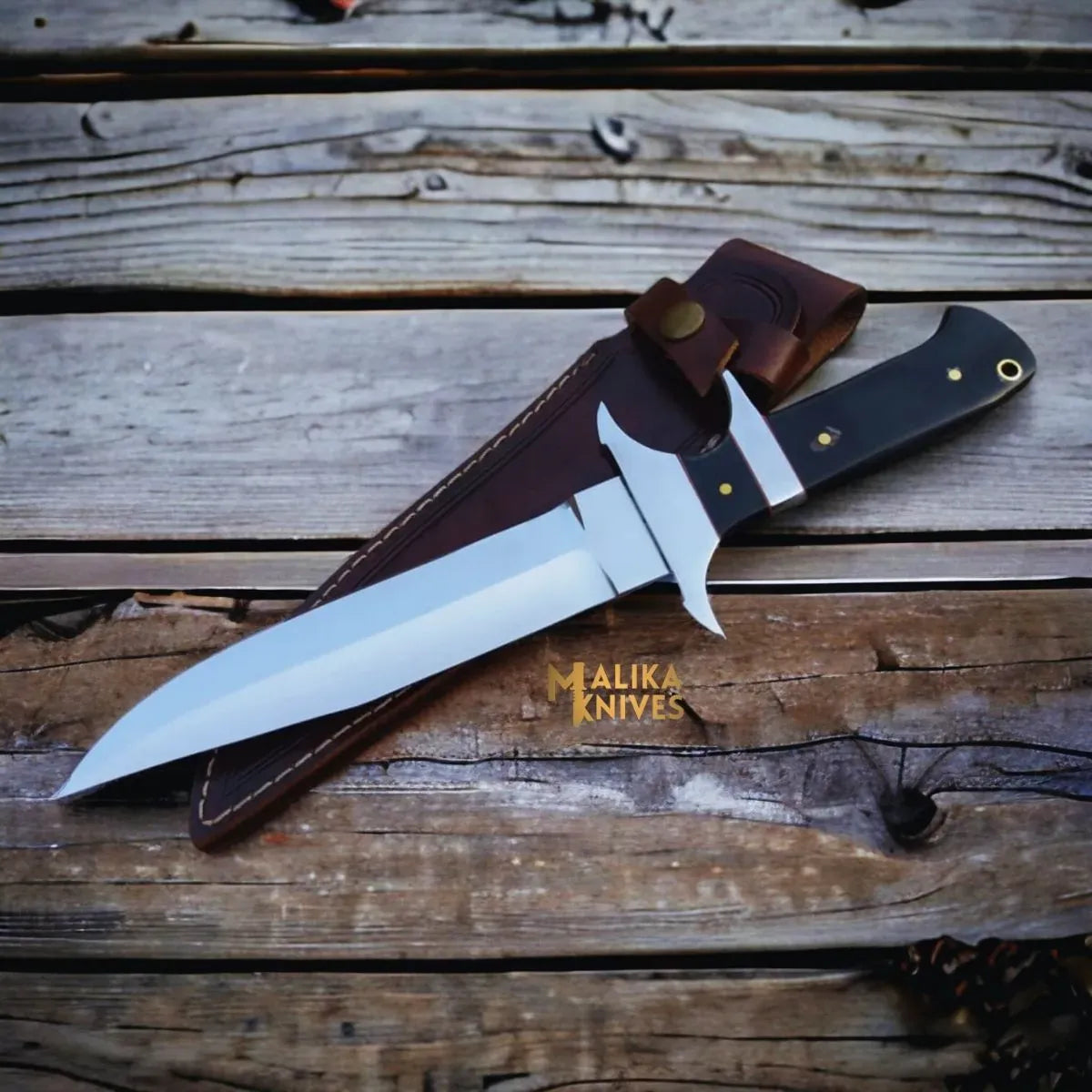 MALIKA KNIVES simple Finger Guard Bowie Knife D2 Steel Micarta Handle