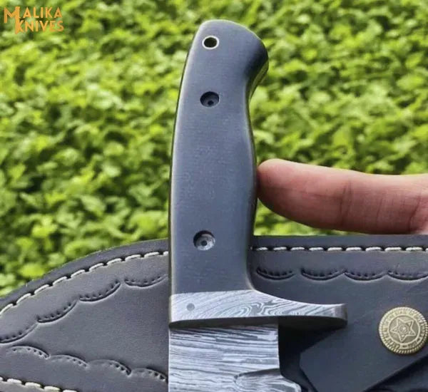 MALIKA KNIVES simple Fire Pattern Damascus Hunting Knife G10 Handle