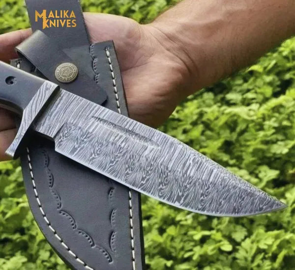 MALIKA KNIVES simple Fire Pattern Damascus Hunting Knife G10 Handle