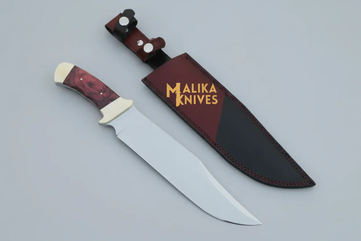 MALIKA KNIVES simple Full Tang Texas Bowie Knife | Red Pakka Wood