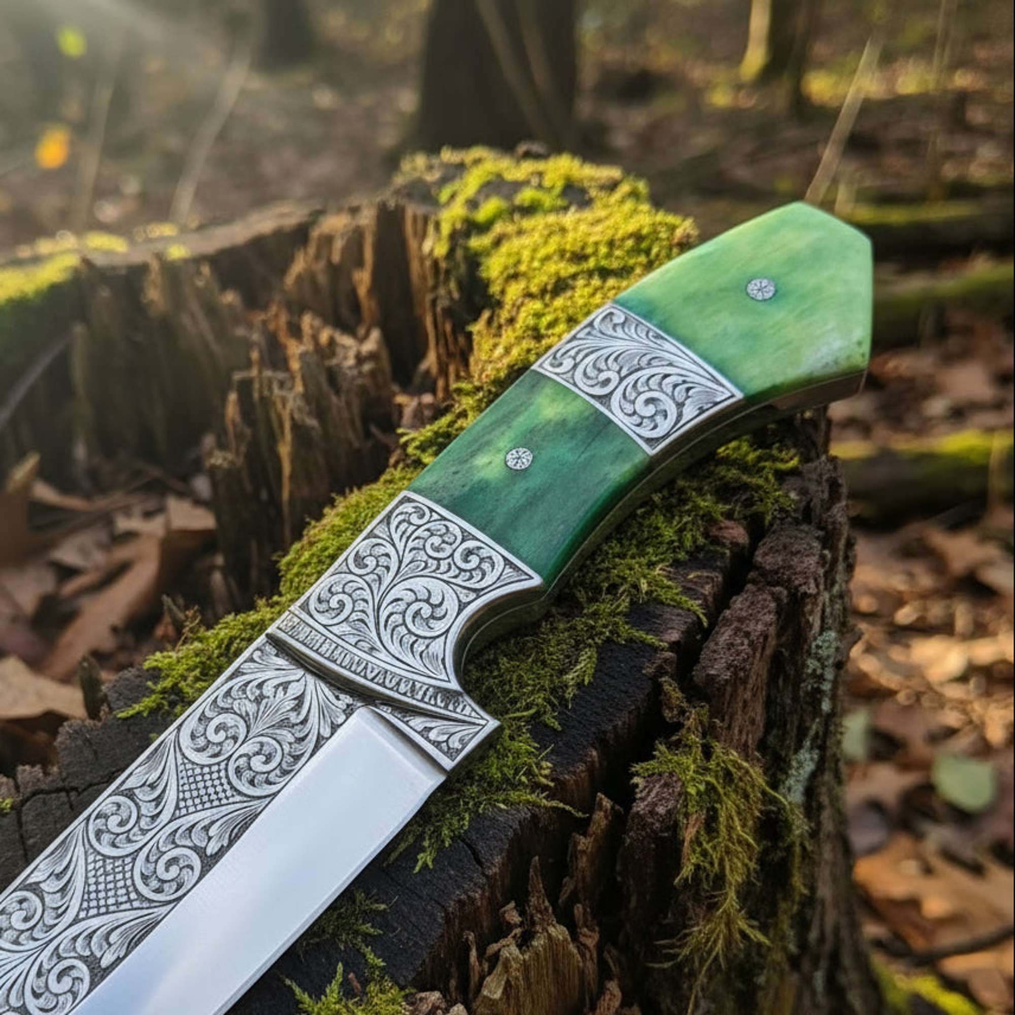 MALIKA KNIVES simple Hand Engraved D2 Hunting Knife | Camel Bone Handle