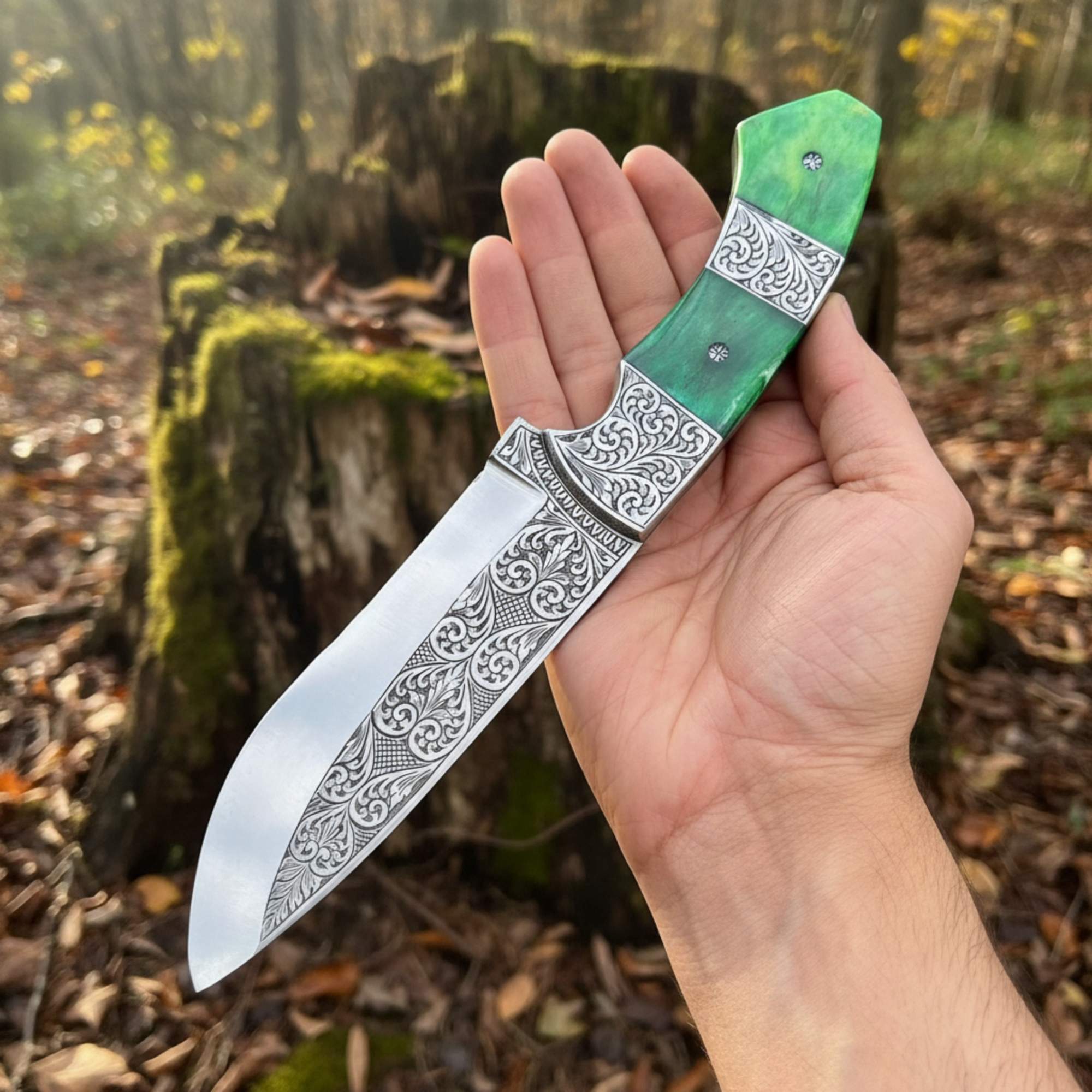 MALIKA KNIVES simple Hand Engraved D2 Hunting Knife | Camel Bone Handle
