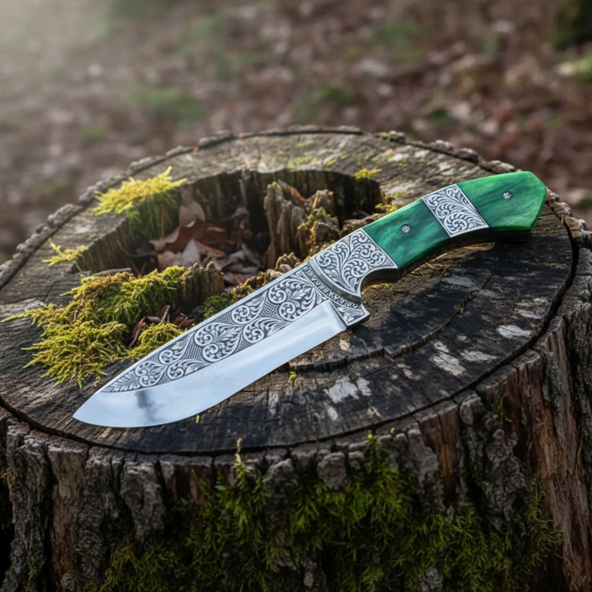 MALIKA KNIVES simple Hand Engraved D2 Hunting Knife | Camel Bone Handle