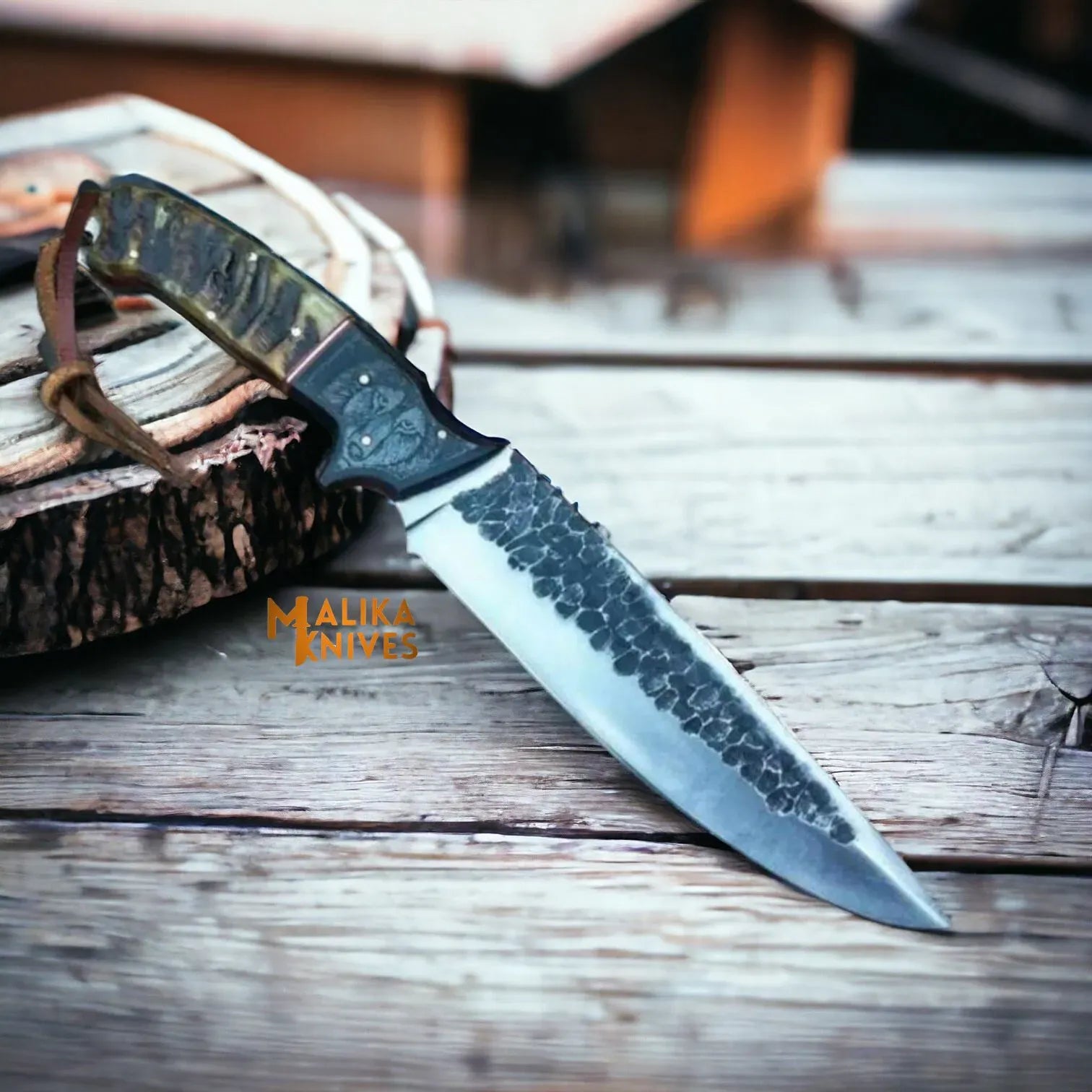 MALIKA KNIVES simple Hand Forged D2 Hunting Knife Bull Horn Handle