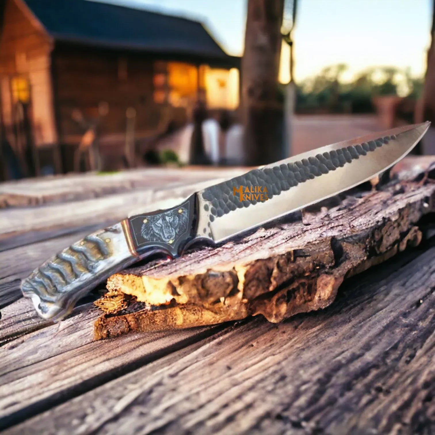 MALIKA KNIVES simple Hand Forged D2 Hunting Knife Bull Horn Handle