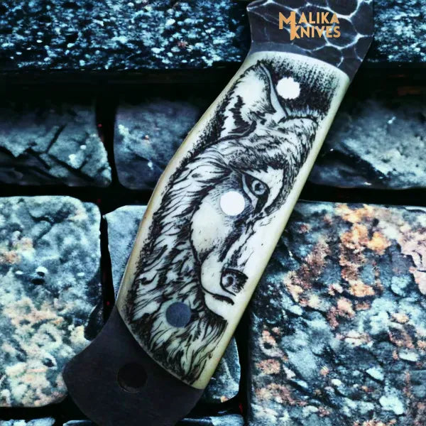 MALIKA KNIVES simple Handcrafted Fixed Blade Skinner Knife with Durable Camel bone Handle-0037