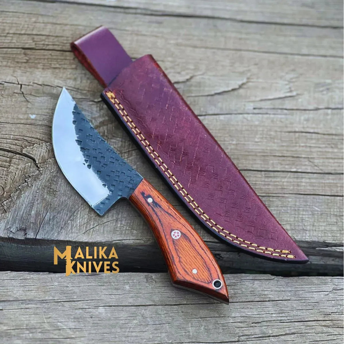MALIKA KNIVES simple Handcrafted Fixed Blade Skinner Knife with Durable Pakka Wood Handle-0031