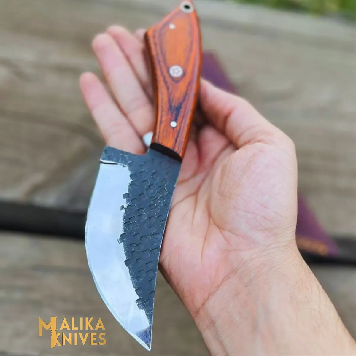 MALIKA KNIVES simple Handcrafted Fixed Blade Skinner Knife with Durable Pakka Wood Handle-0031