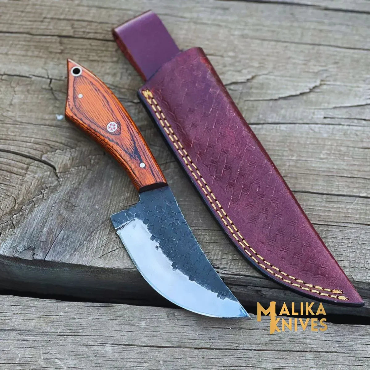 MALIKA KNIVES simple Handcrafted Fixed Blade Skinner Knife with Durable Pakka Wood Handle-0031