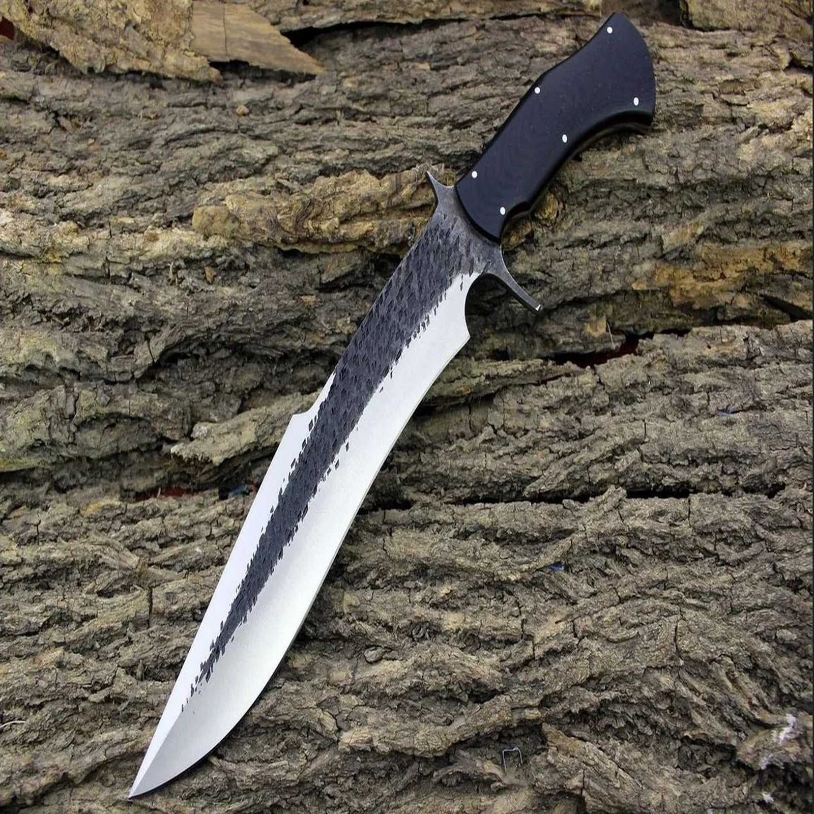 MALIKA KNIVES simple Handforged D2 Steel Bowie Knife G10 Handle