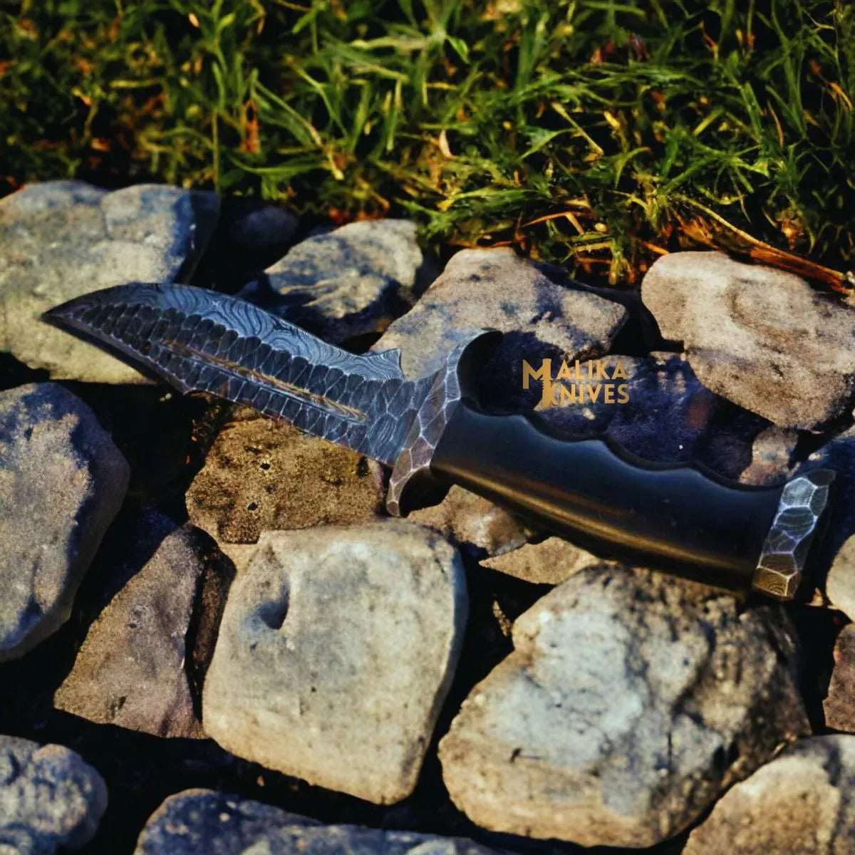 MALIKA KNIVES simple Handforged Damascus Bowie Knife Micarta Handle