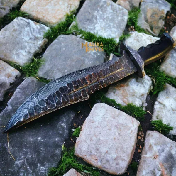 MALIKA KNIVES simple Handforged Damascus Bowie Knife Micarta Handle