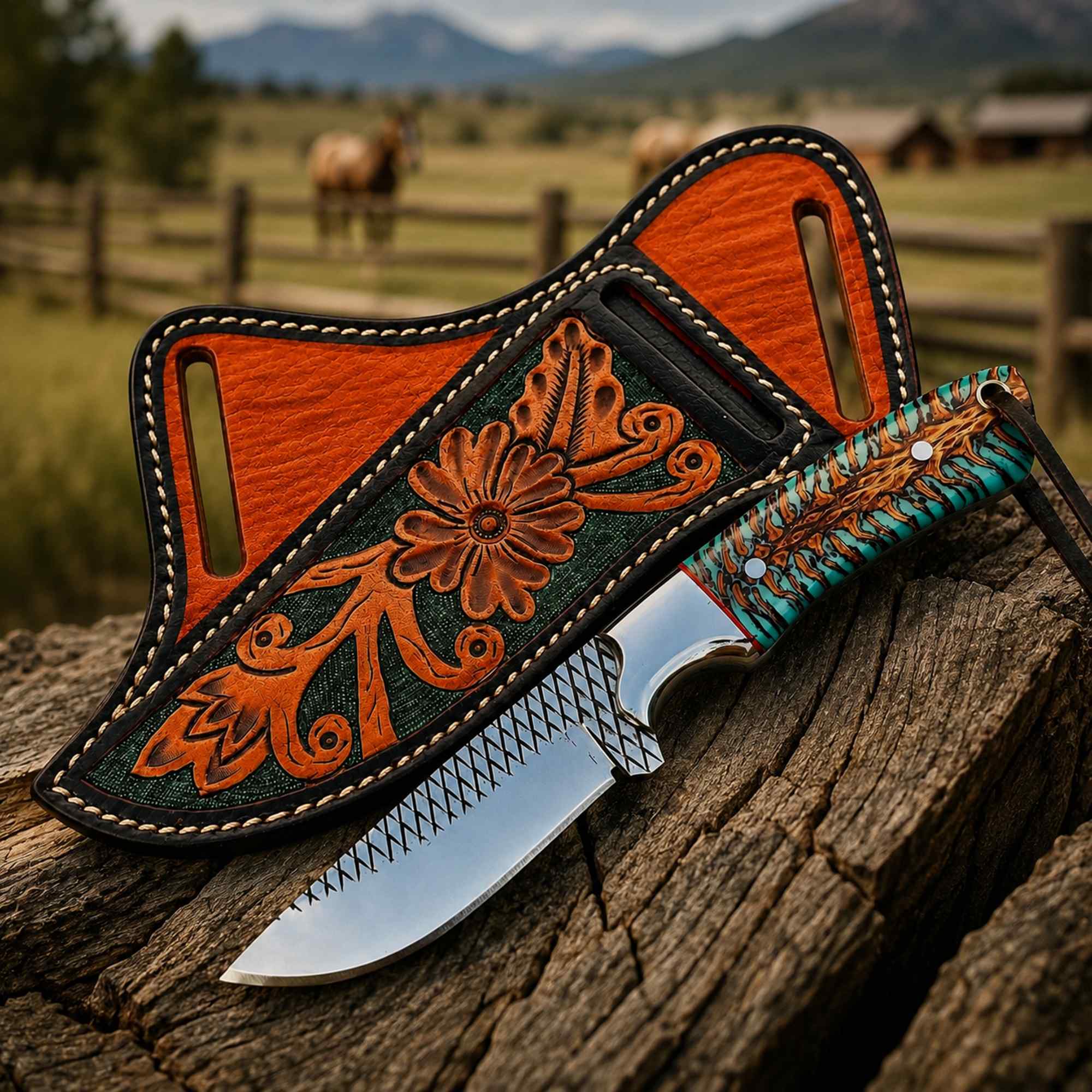 MALIKA KNIVES simple Handmade Ranch Knife | Rasp Steel | Pinecone Handle