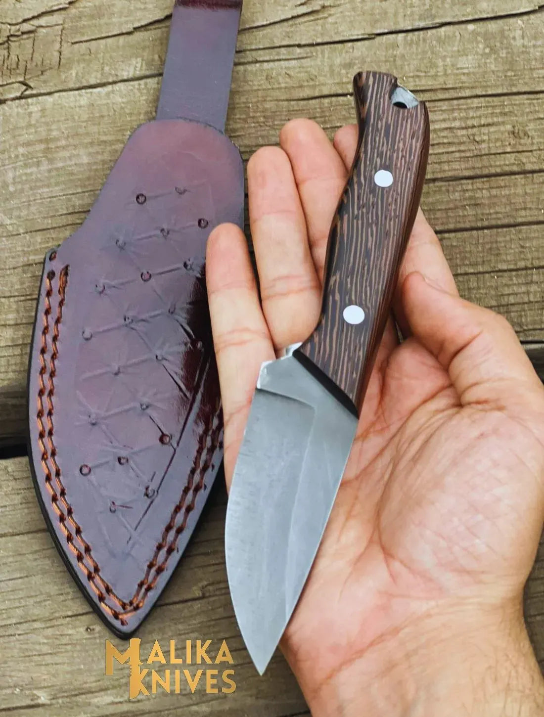 MALIKA KNIVES simple Handmade Straight Edge Skinner Knife with Wenge Wood Handle-0032