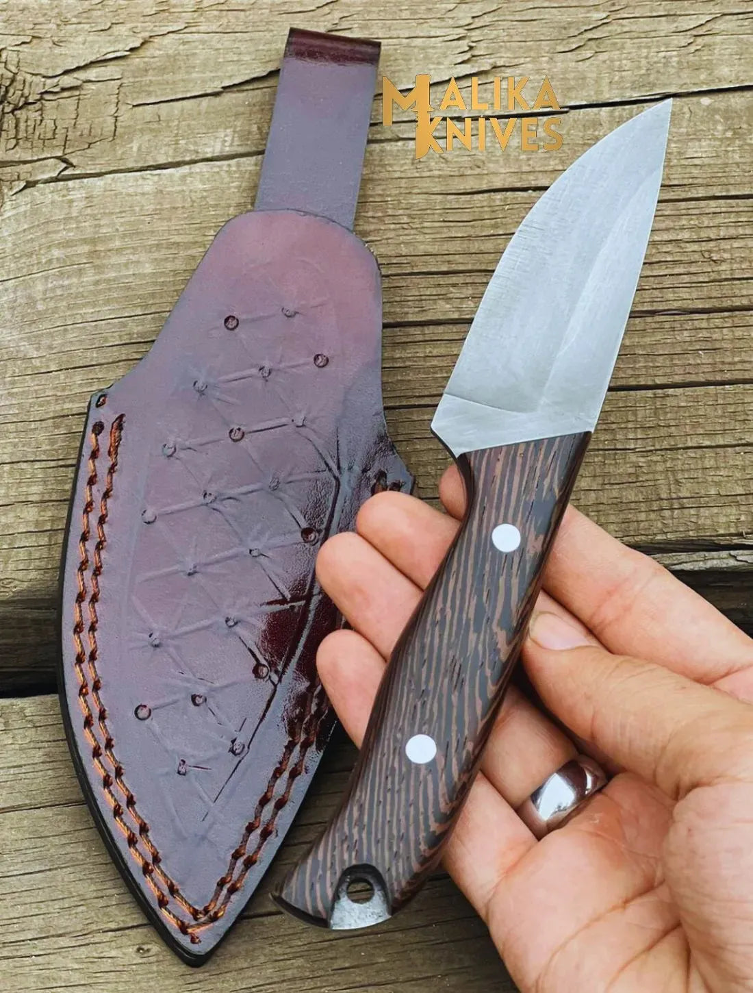 MALIKA KNIVES simple Handmade Straight Edge Skinner Knife with Wenge Wood Handle-0032