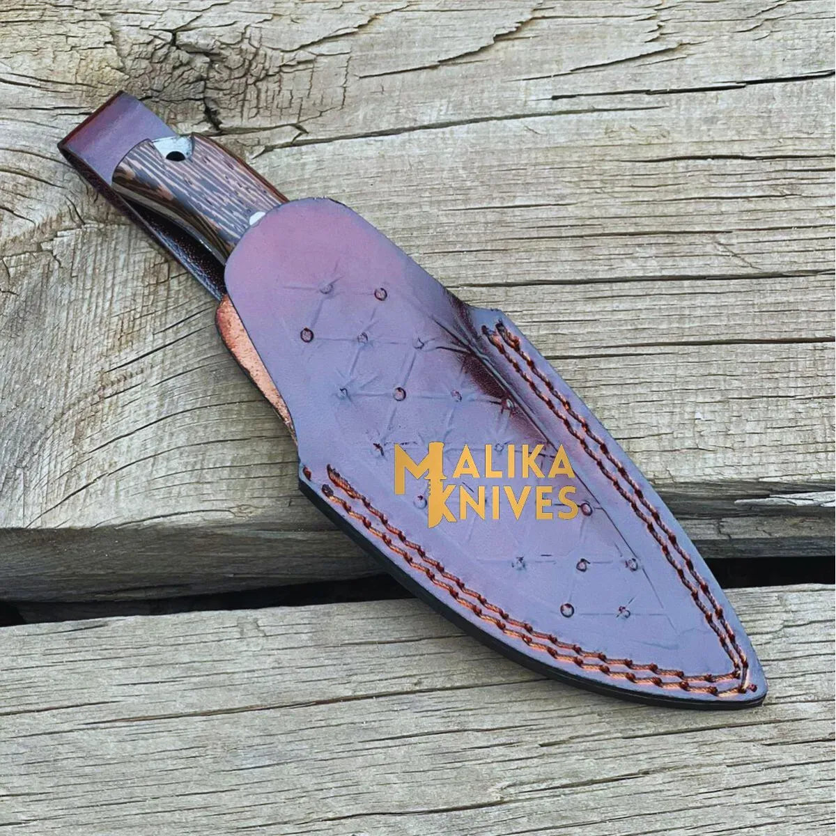 MALIKA KNIVES simple Handmade Straight Edge Skinner Knife with Wenge Wood Handle-0032