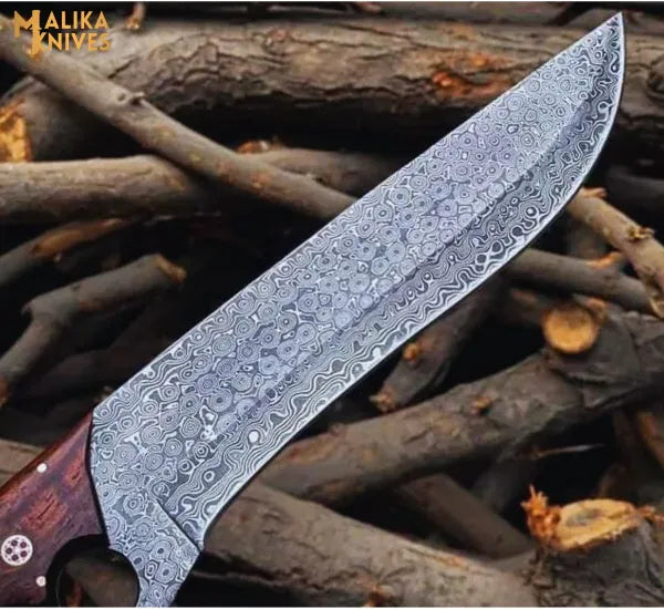 MALIKA KNIVES simple Knuckle Bowie Knife Damascus Steel Rosewood Handle