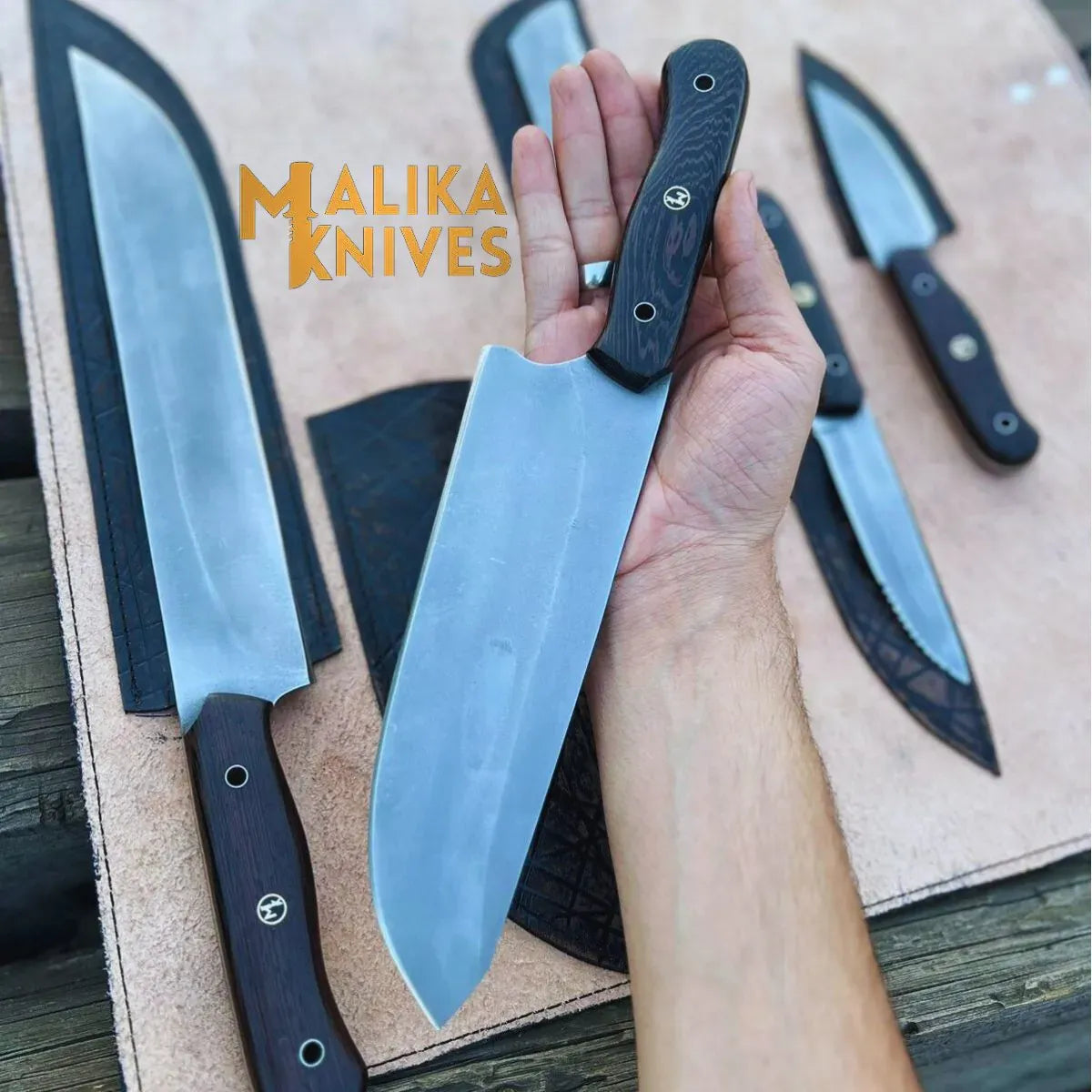 MALIKA KNIVES simple Malika Ultimate Kitchen Knife Set: Premium All-in-One Collection with Custom Leather Carrying Case - Perfect for Home Chefs & Culinary Enthusiasts-0204