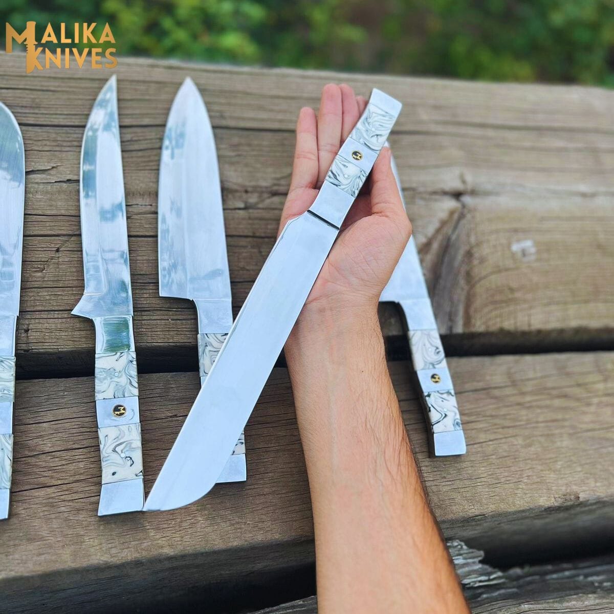 MALIKA KNIVES simple Malika Ultimate Kitchen Knife Set: Premium Black & white Collection with Custom Leather Carrying Case -0205