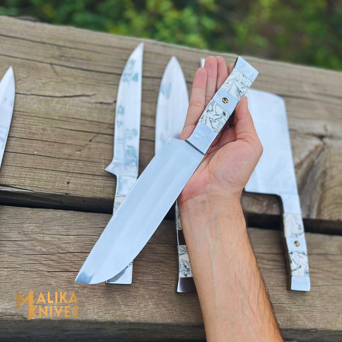 MALIKA KNIVES simple Malika Ultimate Kitchen Knife Set: Premium Black & white Collection with Custom Leather Carrying Case -0205