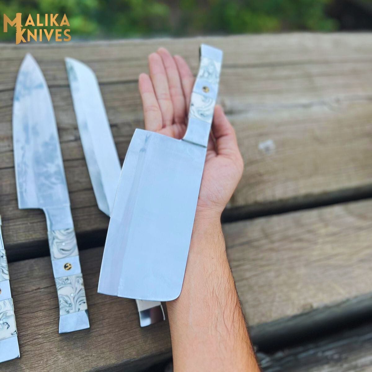MALIKA KNIVES simple Malika Ultimate Kitchen Knife Set: Premium Black & white Collection with Custom Leather Carrying Case -0205