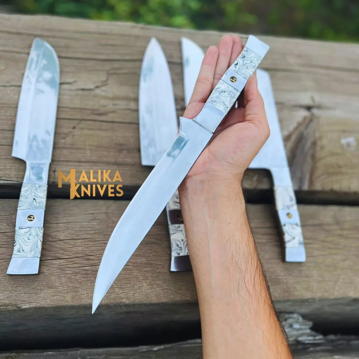 MALIKA KNIVES simple Malika Ultimate Kitchen Knife Set: Premium Black & white Collection with Custom Leather Carrying Case -0205