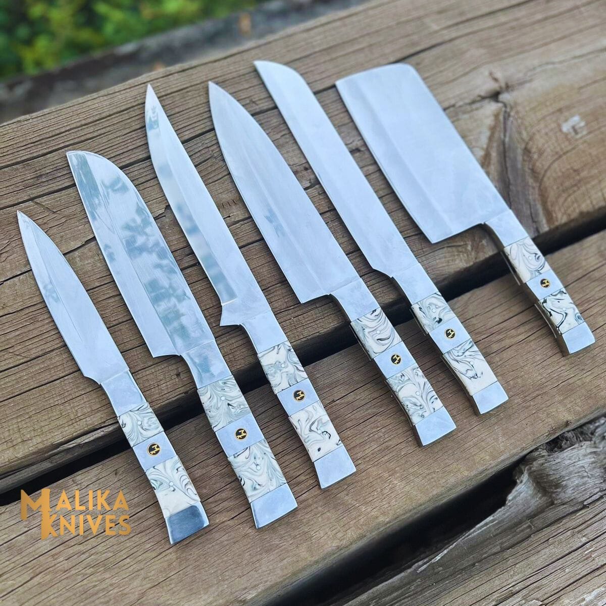 MALIKA KNIVES simple Malika Ultimate Kitchen Knife Set: Premium Black & white Collection with Custom Leather Carrying Case -0205