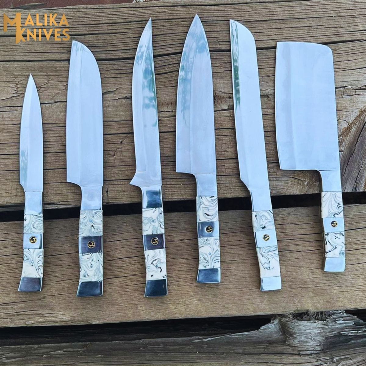 MALIKA KNIVES simple Malika Ultimate Kitchen Knife Set: Premium Black & white Collection with Custom Leather Carrying Case -0205