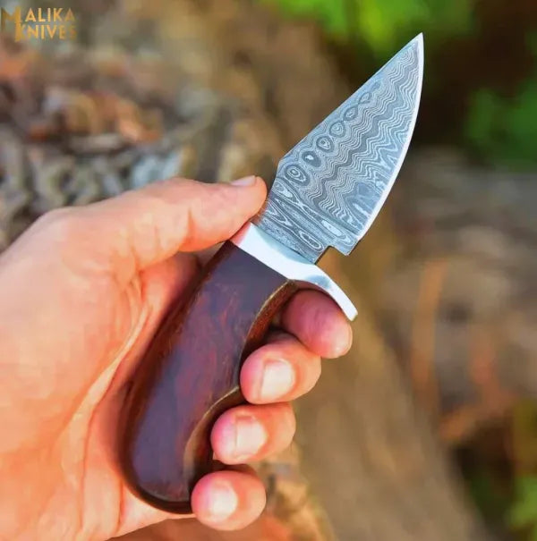MALIKA KNIVES simple Mini Damascus Hunting Knife with Rosewood Handle