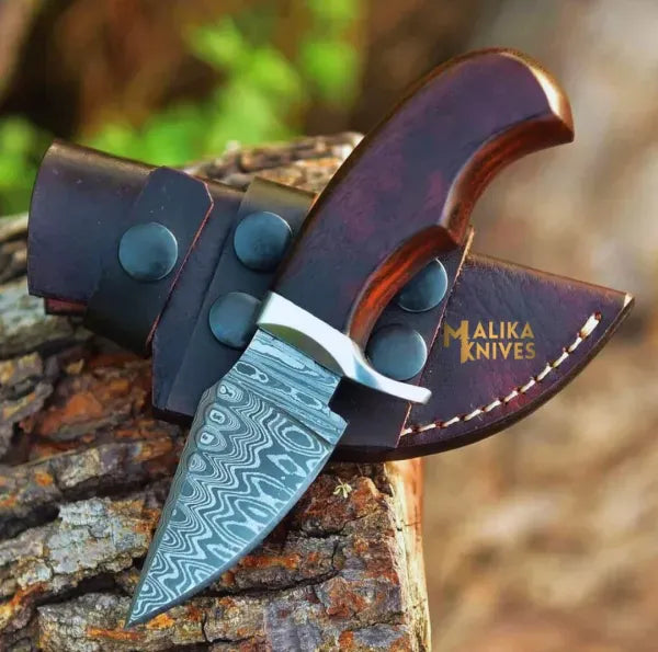 MALIKA KNIVES simple Mini Damascus Hunting Knife with Rosewood Handle