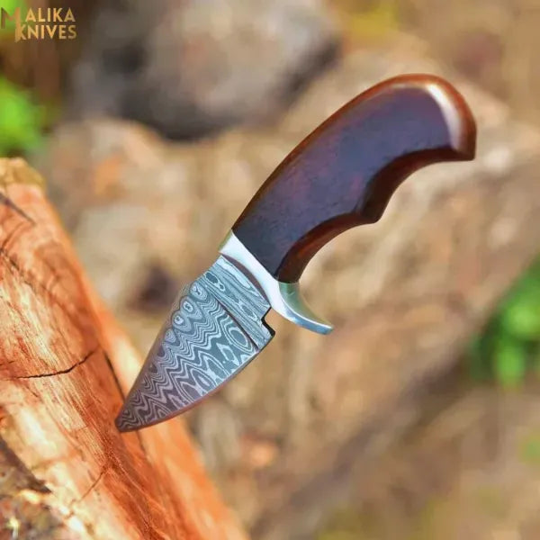 MALIKA KNIVES simple Mini Damascus Hunting Knife with Rosewood Handle
